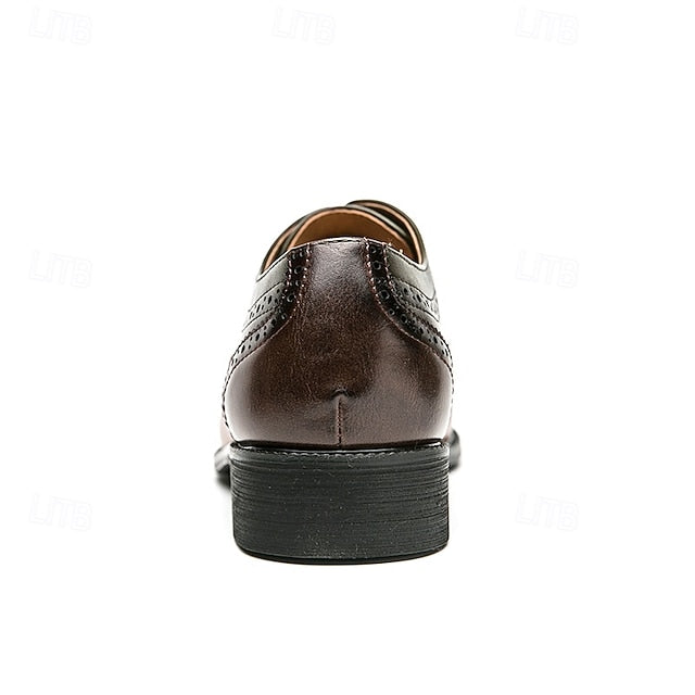 and Black Wingtip Leather Shoes Men's Brown Oxford – Faux