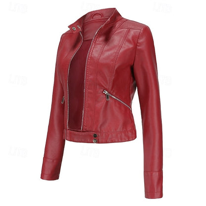 Faux Zipper Jacket Pocket Leather Women's Comfortable