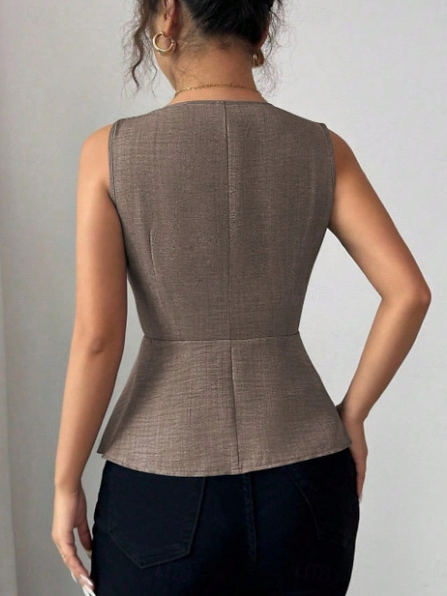 Women's Shirt Blouse Sleeveless Shirt Buttons Plain Stylish