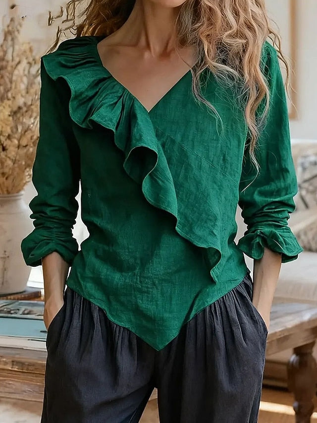 Women's Blouse Ruffle Patchwork Plain Vintage Stylish Long
