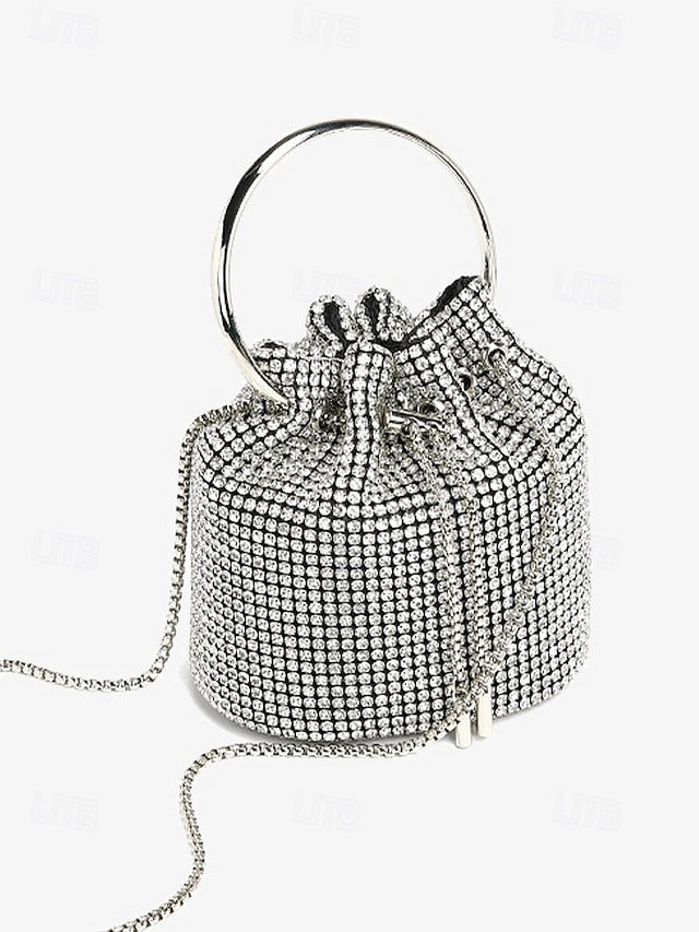 Bucket with Bag Silver Women's Metal Rhinestone Sparkling