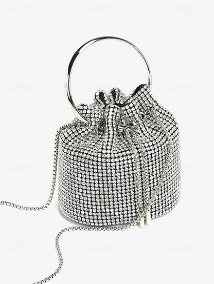 Bucket with Bag Silver Women's Metal Rhinestone Sparkling