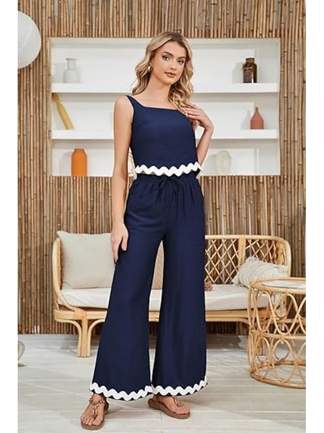 Women's tank top trousers wavy hem casual fashion suit