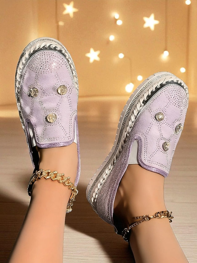 Slip-On Rhinestone Sneakers Platform Red Studs Women's with