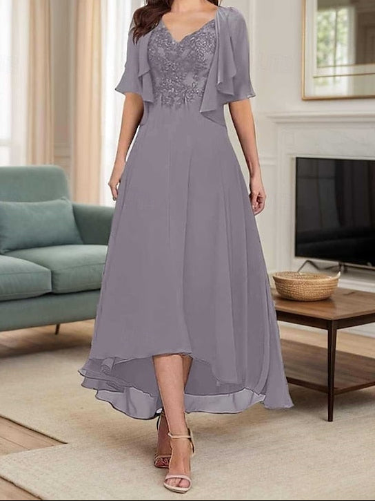 the Elegant Neck Mother A-Line of Bride V Dress Simple