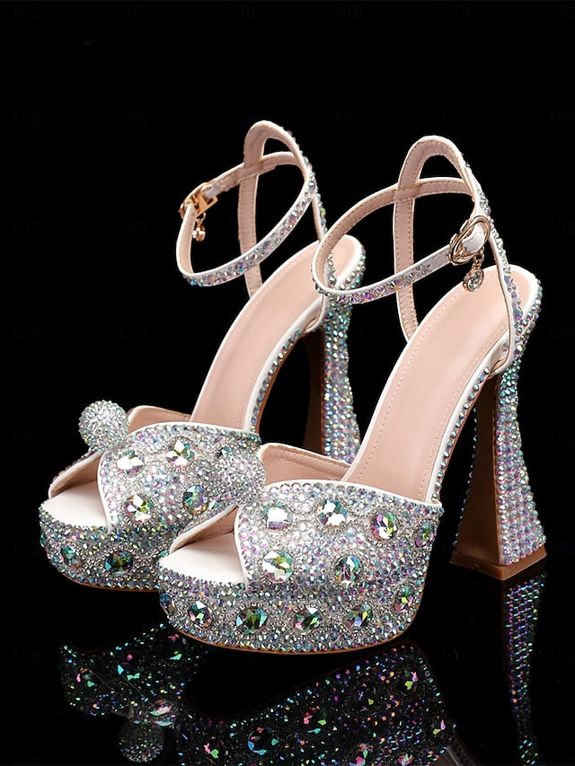Women's Crystal-Embellished Sandals Glamorous Platform with