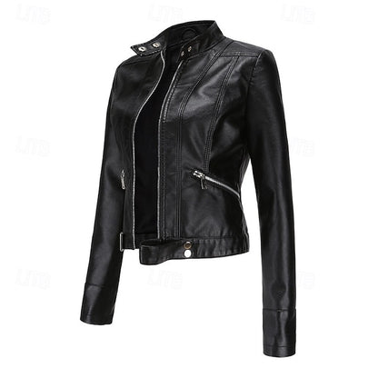 Faux Zipper Jacket Pocket Leather Women's Comfortable