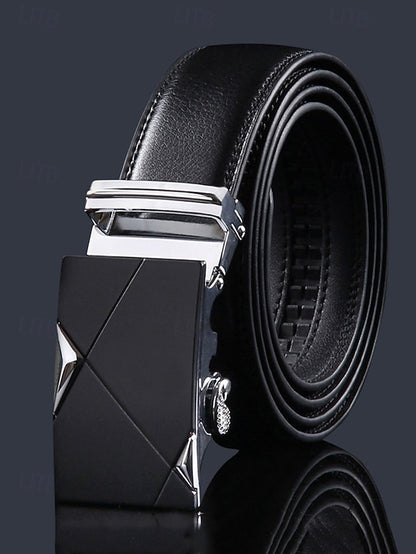 Elegant Belt Adjustable with Metal Men's Black Leather