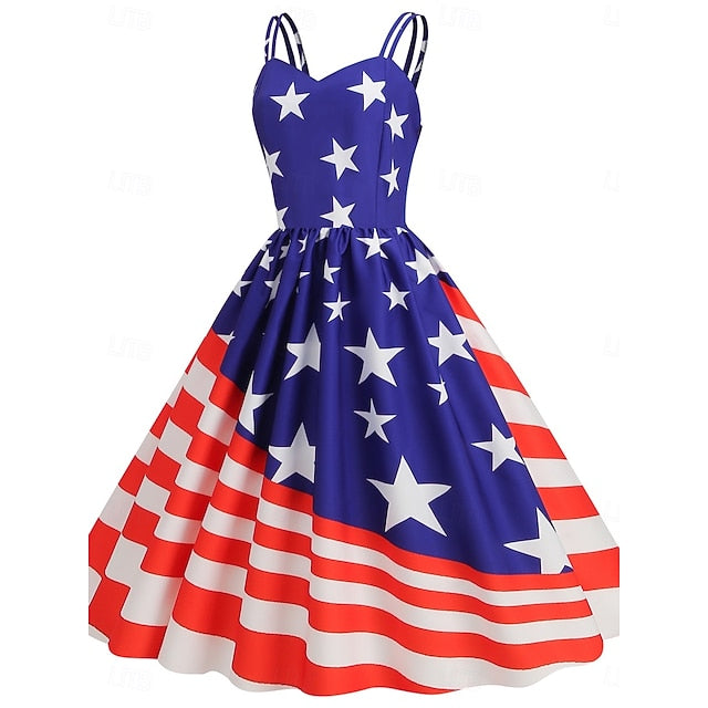 Women's Patriotic  Mini Dress A Line Dress Slip Dress Off