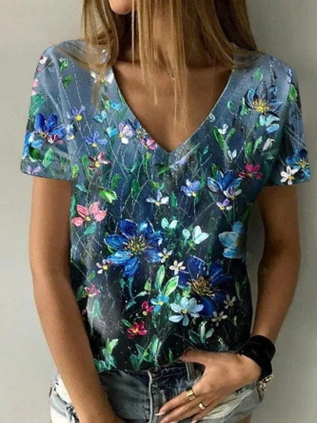 Women's T Shirt Print Floral Fashion Modern Long Sleeve V