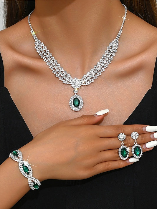 Green Elegant Women Crystal Luxury for – Set Necklace Jewelry