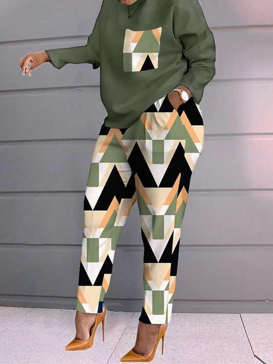 Women's Pants Sets Long Sleeve Crew Neck Graphic Color