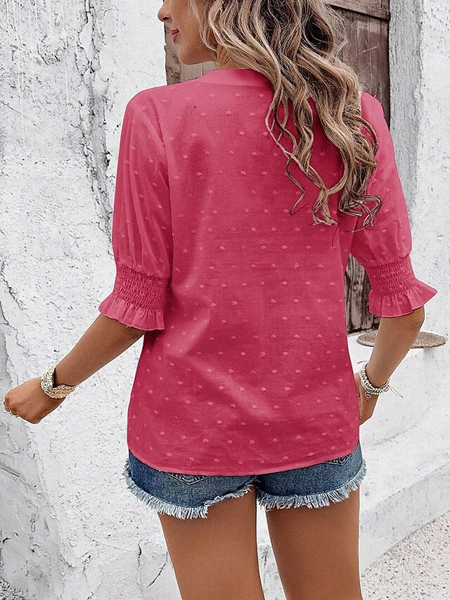 Women's Blouse Hollow Out Plain Elegant Stylish Casual Half