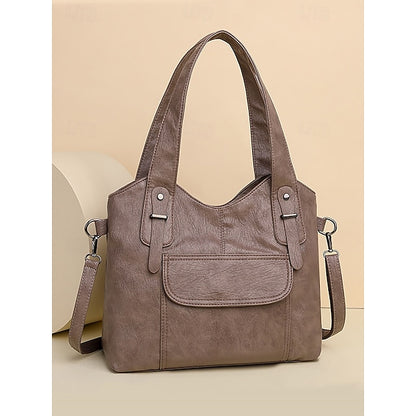 Brown Faux Bag Women's Leather Tote with Vintage Dual