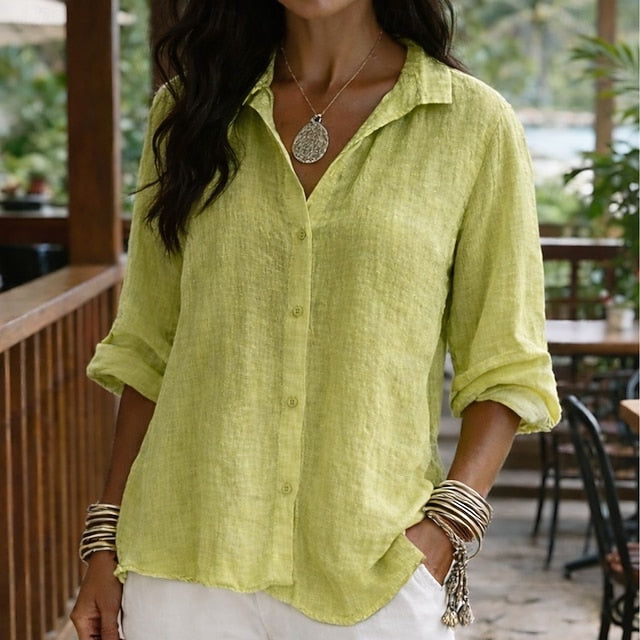 Women's Cotton Linen Shirt Summer Shirt Beach Shirt Button