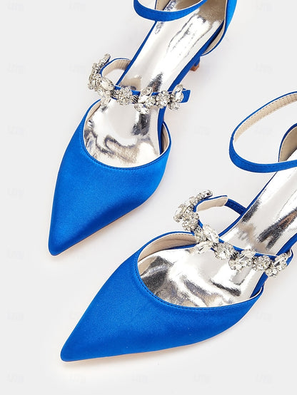 Black Satin with Embellishments Women's - Heels Rhinestone