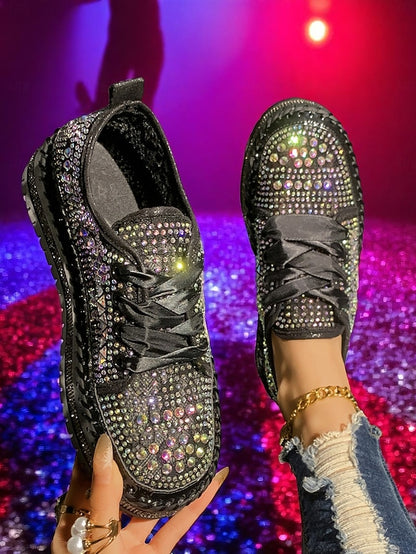 with Rhinestone Sneakers Sparkling Women's Accents Silver