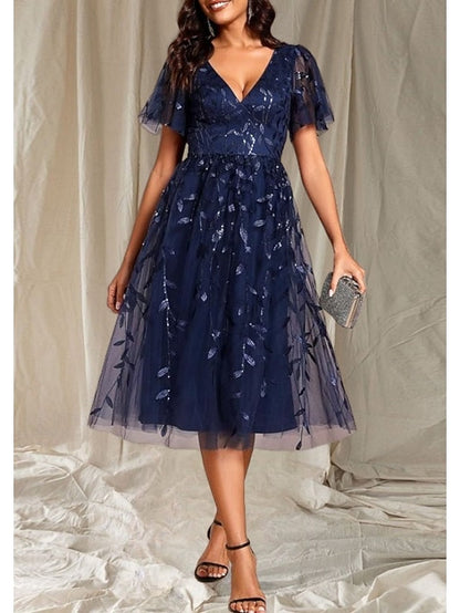of Neck Bride Elegant V Wedding Guest Dress A-Line Mother the