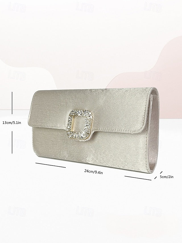 Buckle Women's Satin with Rhinestone Elegant White Clutch -
