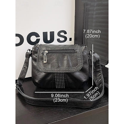 with Faux Bag Women's Leather Brown Crossbody Studded