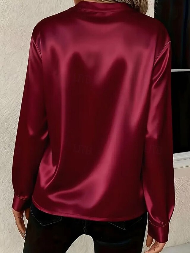 Women's Shirt Elegant Satin Top Blouse Plain Stylish Long
