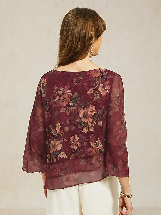 Women's Blouse Chiffon Tops Lace Tops Lace up Layered