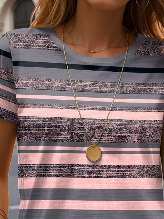 Women's T Shirt Print Striped Casual Short Sleeve Round