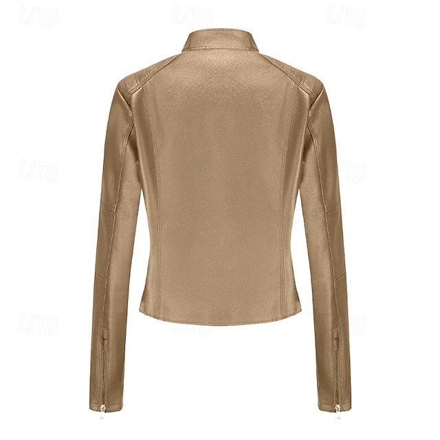 Comfortable Leather Zipper Pocket Jacket Faux Women's