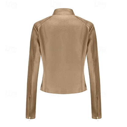 Comfortable Leather Zipper Pocket Jacket Faux Women's