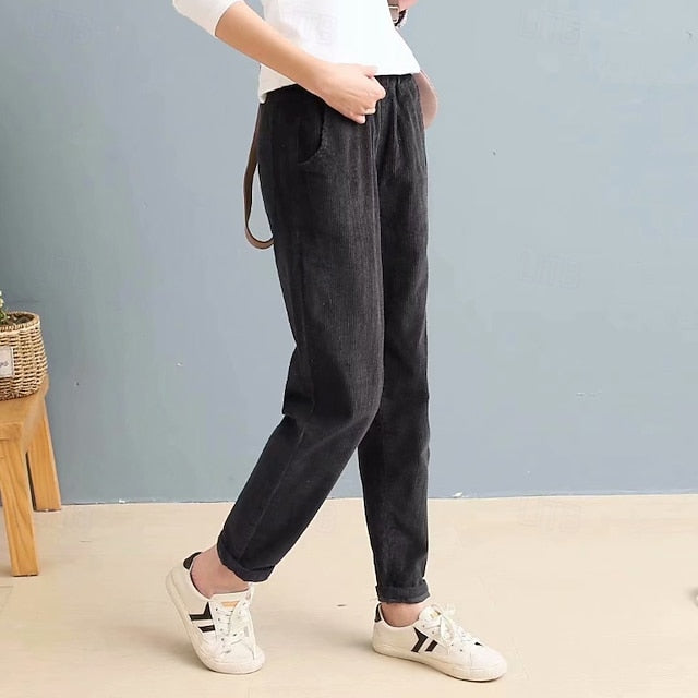 Women's Corduroy Pants Slacks Straight Streetwear Casual
