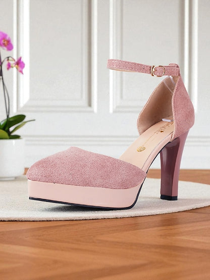 Platform High Strap Women's Burgundy Suede Heel 1950s Ankle