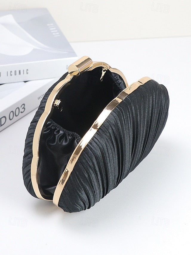 Women's Purse Clutch Shell Evening Satin Pleated
