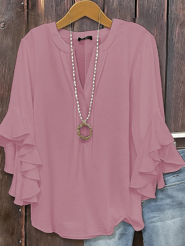 Women's Texture Blouse Blouse Ruffle Solid Color Elegant