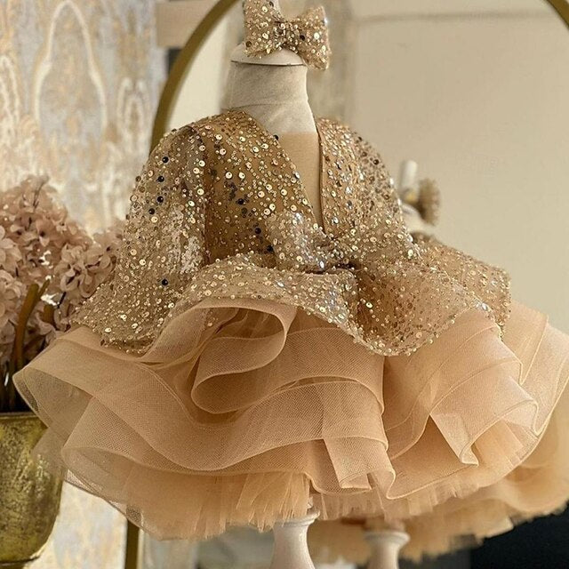 Length Kids Party Dress Sleeve Color 3/4 Girls' Solid