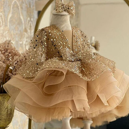 Length Kids Party Dress Sleeve Color 3/4 Girls' Solid