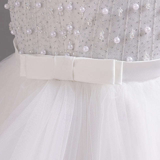 Color Short Kids Dress Party Solid Sleeve Girls' Wedding