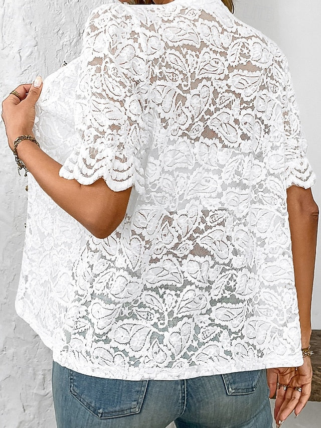 Women's Blouse Lace Tops Lace Buttons Plain Vintage Stylish