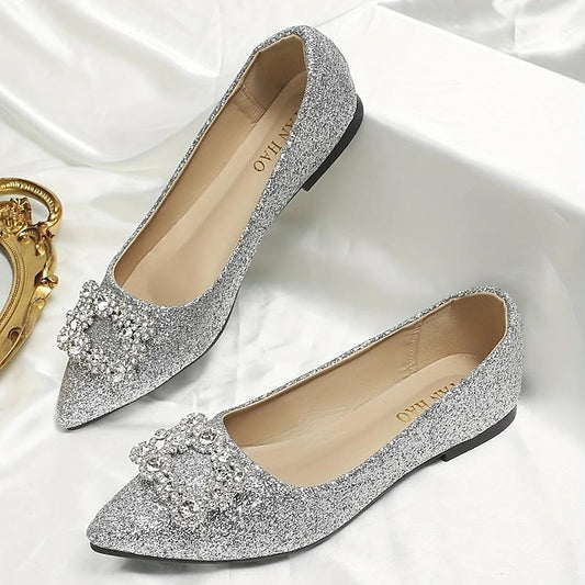 Glitter Silver Embellished Rhinestone Flats Women's with