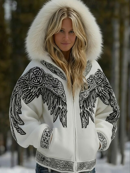 Women's Viking Zip Up Hoodies Graphic Animal Western Ethnic