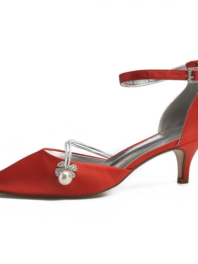 Women's Heels Pearl with Dark and Blue Kitten Satin