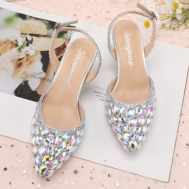 Women's Heels Slingback Pointed-Toe Rhinestone Crystal High