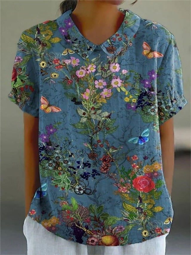 Women's Shirt Print Floral Stylish Modern Short Sleeve