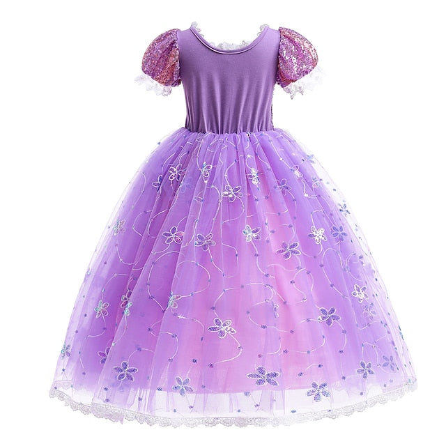 Princess Girl Dress Cosplay Rapunzel Flower Cloak