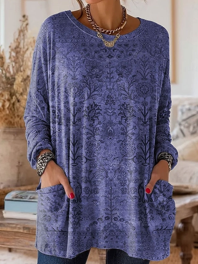 Women's T Shirt Pocket Print Floral Graphic Plants Vintage