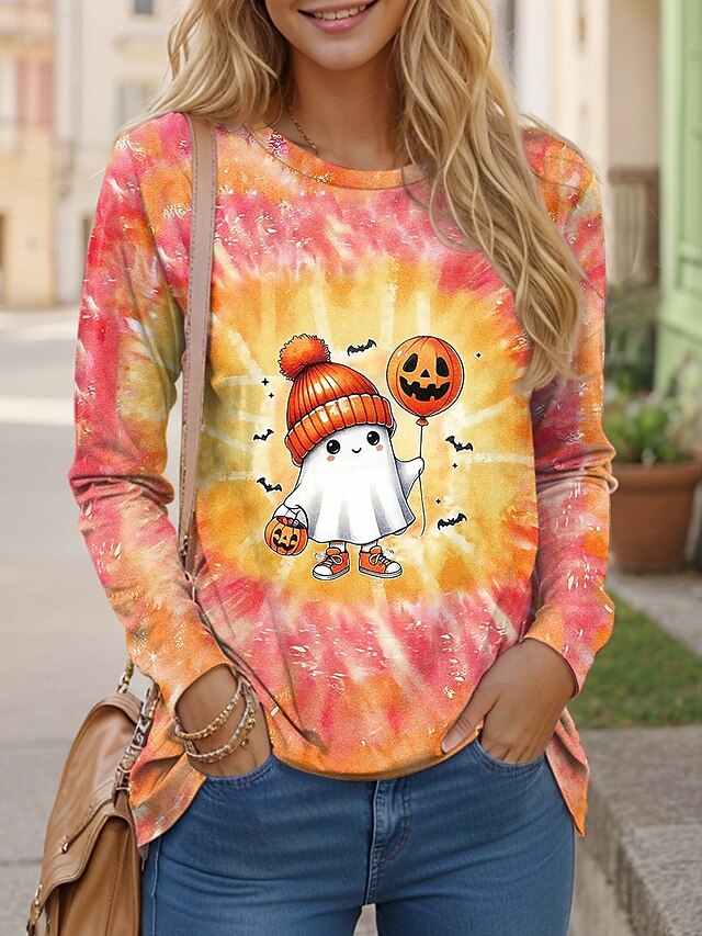 Women's T shirt Ghost Long Sleeve Crew Neck Long Sleeve