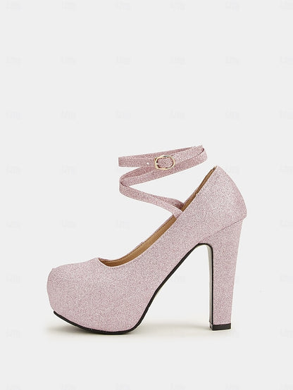 Ankle Platform – Heels Glitter Women's Strap Pink with