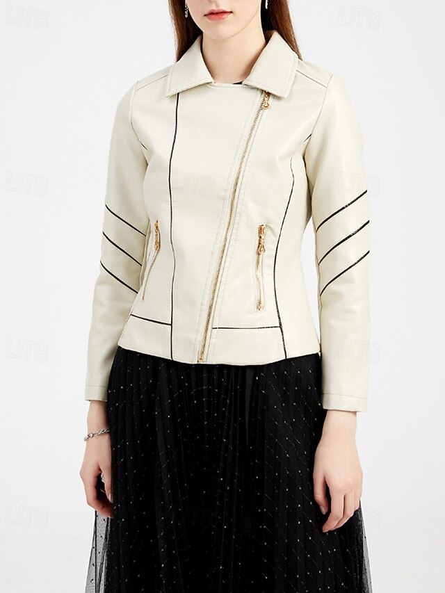 Faux Comfortable Leather Pocket Zipper Jacket Women's