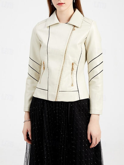 Faux Comfortable Leather Pocket Zipper Jacket Women's