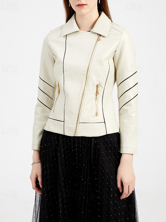 Faux Jacket Leather Pocket Zipper Women's Comfortable