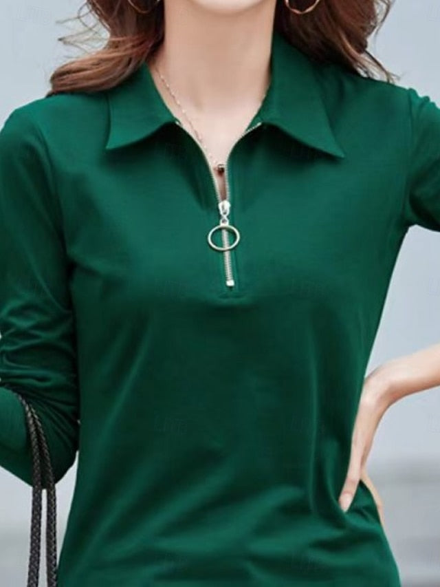 Women's Blouse Zipper Plain Stylish Modern Casual Long